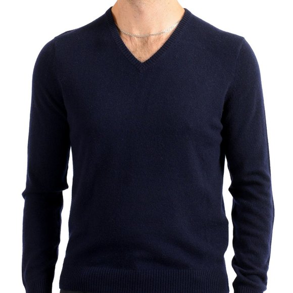 Malo Optimum Men's Navy Blue Wool Cashmere V-Neck Pullover Sweater - Picture 1 of 5